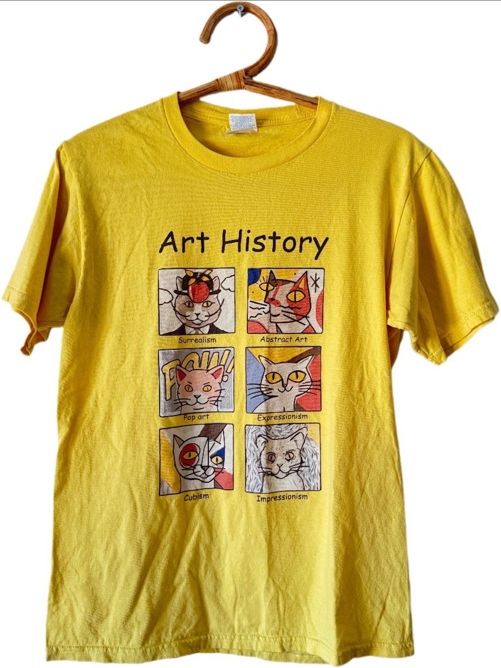 Art History Cat Graphic T-Shirt Tee 100% Cotton Butter Yellow S Cat Lover
